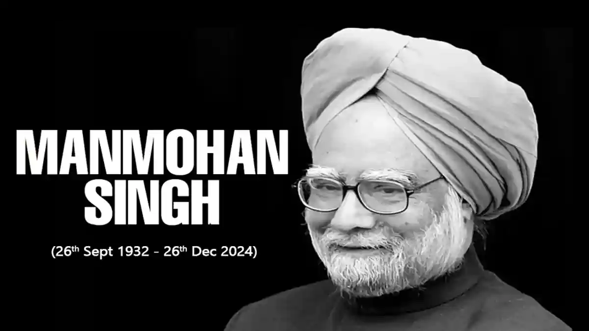 Tribute image with birth and death dates of Manmohan Singh.