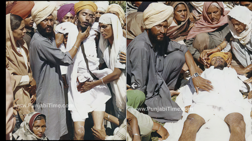 Family and villagers mourning the body of Shaheed Bhai Jugraj Singh Toofan.