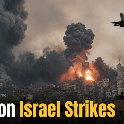 Lebanon Israel Strikes aftermath with damaged buildings and emergency response.