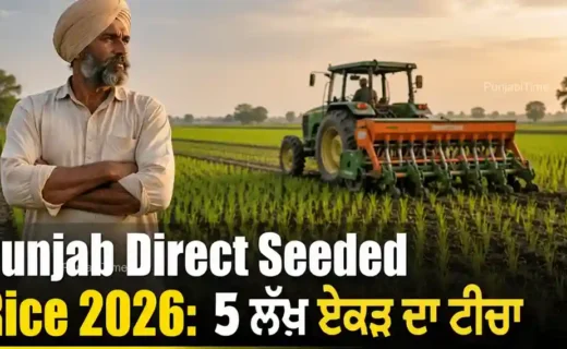 Punjab Direct Seeded Rice machine sowing paddy in a field.