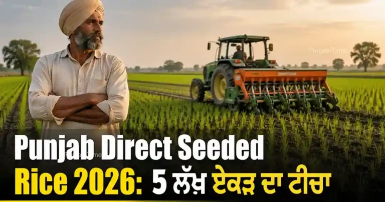 Punjab Direct Seeded Rice machine sowing paddy in a field.