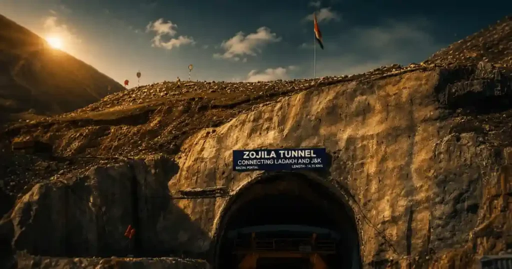Zojila Tunnel: Himalayan mountain road representing the Kashmir-Ladakh tunnel breakthrough