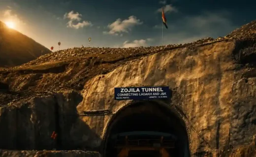 Zojila Tunnel: Himalayan mountain road representing the Kashmir-Ladakh tunnel breakthrough
