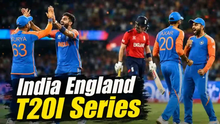India England T20I Series ਨਾਲ ਜੁੜੀ ਪ੍ਰਤੀਕਾਤਮਕ ਤਸਵੀਰ, ਜਿਸ ਵਿੱਚ ਕ੍ਰਿਕਟ ਬੈਟ ਅਤੇ ਗੇਂਦ ਦਿਖਾਏ ਗਏ ਹਨ।