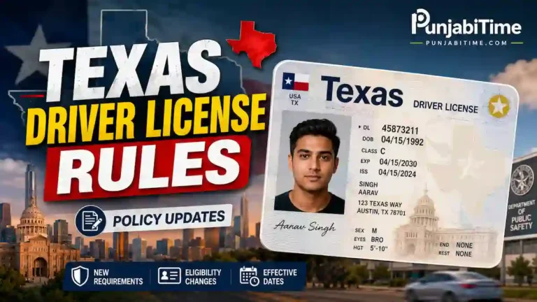 Texas Driver License Rules ਤਹਿਤ ਵੀਜ਼ਾ ਧਾਰਕ ਦੇ ਹੱਥ ਵਿੱਚ ਪਾਸਪੋਰਟ ਅਤੇ ਡਰਾਈਵਿੰਗ ਲਾਇਸੈਂਸ।