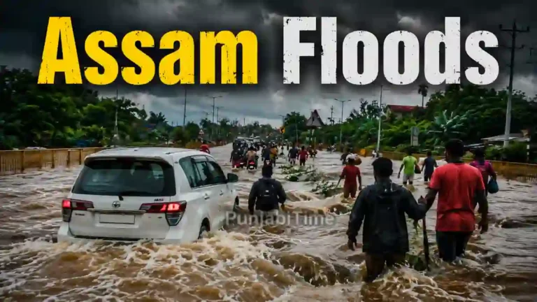 Assam Floods ਦੌਰਾਨ ਪਾਣੀ ਵਿੱਚ ਡੁੱਬੇ ਪਿੰਡ ਅਤੇ ਬਚਾਅ ਕਾਰਜ।