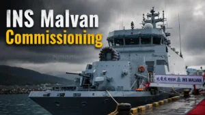 INS Malvan Commissioning ਸਮਾਗਮ ਦੌਰਾਨ ਕਾਰਵਾਰ ਵਿਖੇ ਭਾਰਤੀ ਜਲ ਸੈਨਾ ਦਾ ਪਣਡੁੱਬੀ-ਰੋਧੀ ਜਹਾਜ਼।