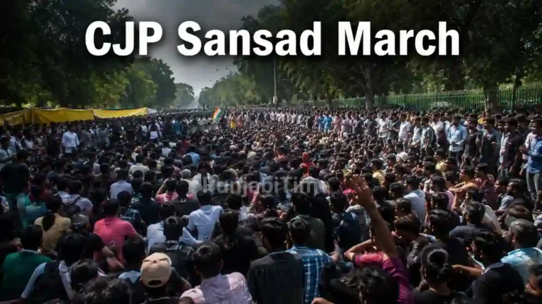 CJP Sansad March ਦੌਰਾਨ ਨਵੀਂ ਦਿੱਲੀ ਵਿੱਚ ਸੰਸਦ ਵੱਲ ਵਧਦੇ ਨੌਜਵਾਨ ਪ੍ਰਦਰਸ਼ਨਕਾਰੀ।