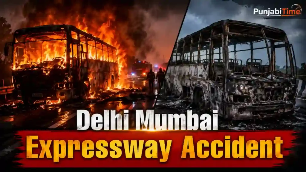 Delhi Mumbai Expressway Accident ਦੌਸਾ ਵਿੱਚ ਬੱਸ ਹਾਦਸੇ ਨੂੰ ਦਰਸਾਉਂਦੀ ਤਸਵੀਰ।