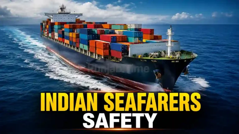 Indian Seafarers Safety ਨਾਲ ਜੁੜਿਆ ਪ੍ਰਤੀਕਾਤਮਕ ਚਿੱਤਰ ਜਿਸ ਵਿੱਚ ਵਪਾਰਕ ਜਹਾਜ਼ ਅਤੇ ਮਲਾਹ।
