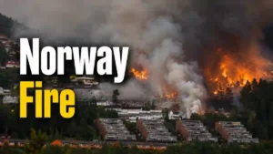 Norway Fire ਦੌਰਾਨ ਡ੍ਰਾਮੇਨ ਵਿੱਚ ਸੜਦੇ ਘਰਾਂ ਉੱਤੇ ਉੱਠਦਾ ਧੂੰਆਂ।