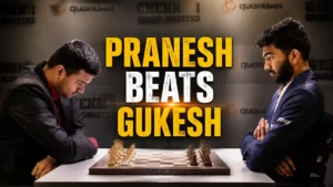 Pranesh Beats Gukesh ਮੌਕੇ ਪ੍ਰਣੇਸ਼ ਐਮ ਚੈਸ ਦੀ ਬਾਜ਼ੀ ਖੇਡਦਾ ਹੋਇਆ (ਪ੍ਰਤੀਕਾਤਮਕ ਤਸਵੀਰ)।