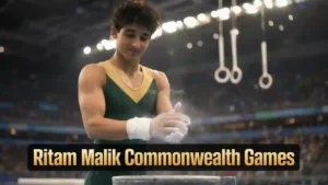 Ritam Malik Commonwealth Games ਦੌਰਾਨ ਜਿਮਨਾਸਟਿਕ ਦੇ ਹਾਈ ਬਾਰ ਉੱਤੇ ਖਿਡਾਰੀ।