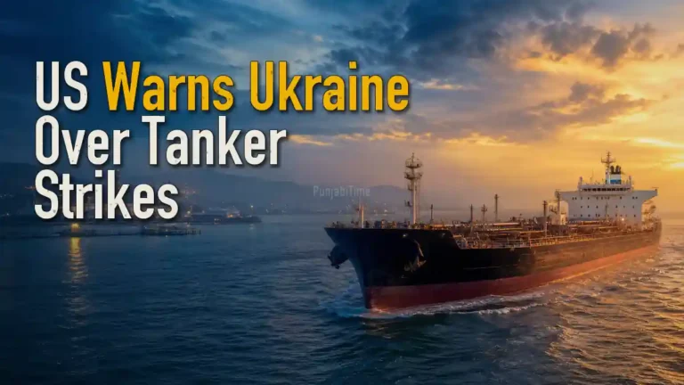Black Sea tanker strikes ਮਗਰੋਂ ਕਾਲੇ ਸਾਗਰ ਵਿੱਚ ਖੜ੍ਹਾ ਤੇਲ ਟੈਂਕਰ ਅਤੇ ਬੰਦਰਗਾਹ ਦਾ ਦ੍ਰਿਸ਼।