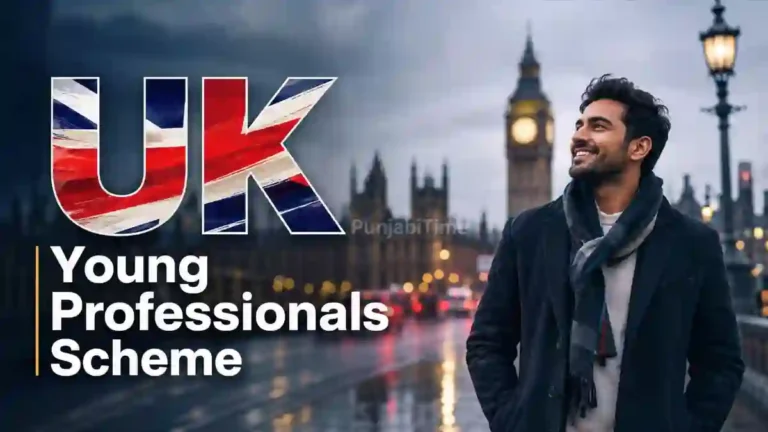 Young Professionals Scheme UK visa ballot graphic with a passport, calendar and London skyline.