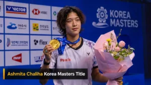 Ashmita Chaliha Korea Masters title ਜਿੱਤਣ ਮਗਰੋਂ ਟਰਾਫ਼ੀ ਚੁੱਕੀ ਖੜ੍ਹੀ ਭਾਰਤੀ ਖਿਡਾਰਨ ਅਸ਼ਮਿਤਾ ਚਲੀਹਾ।