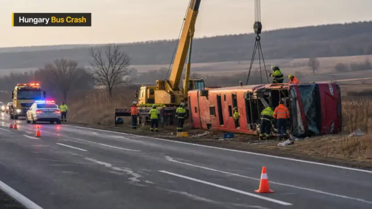 Hungary Bus Crash ਤੋਂ ਬਾਅਦ M3 ਮੋਟਰਵੇਅ ਉੱਤੇ ਹਾਦਸੇ ਦੀ ਤਸਵੀਰ