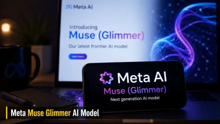 Meta Muse Glimmer AI model ਨੂੰ ਦਰਸਾਉਂਦੀ ਇੱਕ GPU ਚਿੱਪ ਅਤੇ ਡਿਜੀਟਲ ਸਰਕਟ ਦੀ ਤਸਵੀਰ।