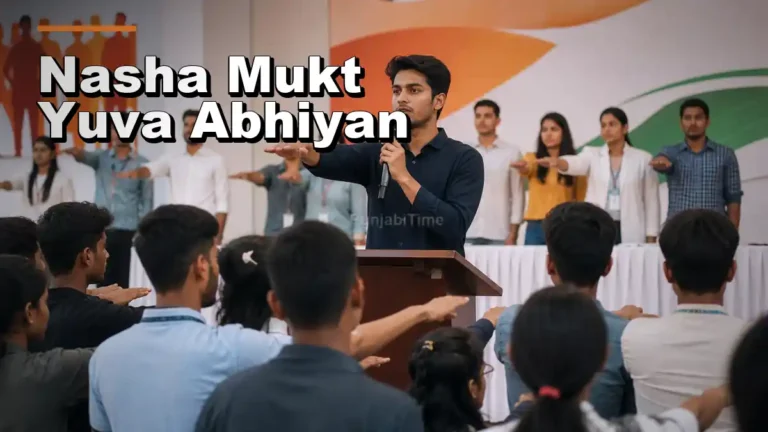 ਨੌਜਵਾਨਾਂ ਦਾ ਸਮੂਹ ਸਹੁੰ ਚੁੱਕਦਾ ਹੋਇਆ, Nasha Mukt Yuva Abhiyan ਦੀ ਪ੍ਰਤੀਕਾਤਮਕ ਤਸਵੀਰ