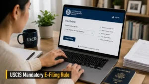 USCIS mandatory e-filing rule ਅਧੀਨ ਇਮੀਗ੍ਰੇਸ਼ਨ ਫਾਰਮ ਆਨਲਾਈਨ ਭਰਨ ਦੀ ਪ੍ਰਕਿਰਿਆ ਦਰਸਾਉਂਦੀ ਤਸਵੀਰ।