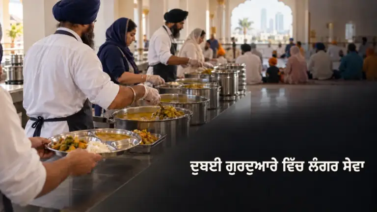 ਦੁਬਈ ਦੇ ਗੁਰਦੁਆਰੇ ਵਿੱਚ ਲੰਗਰ ਸੇਵਾ ਦਾ ਸੰਕੇਤਕ ਦ੍ਰਿਸ਼