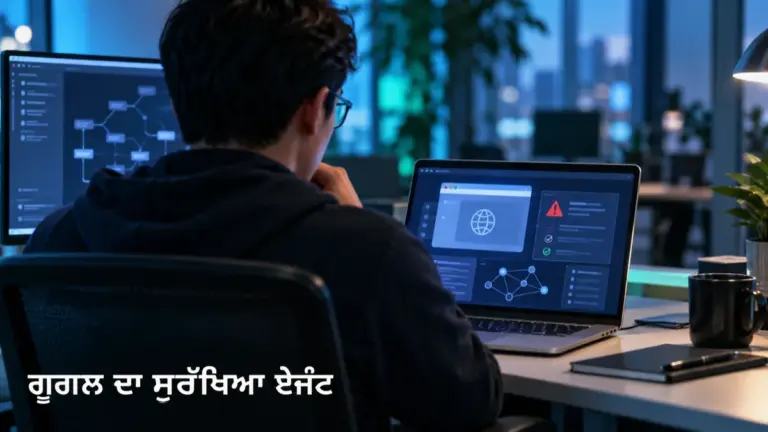 ਕੰਪਿਊਟਰ ਸਕ੍ਰੀਨ ਉੱਤੇ ਵੈੱਬ ਸੁਰੱਖਿਆ ਜਾਂਚ ਦਾ AI ਚਿੱਤਰ
