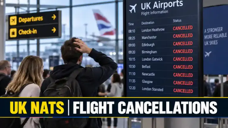 UK ਵਿੱਚ NATS technical fault ਤੋਂ ਬਾਅਦ ਹਵਾਈ ਯਾਤਰਾ ਵਿਘਨ ਦੀ ਖ਼ਬਰ ਲਈ ਚਿੱਤਰ