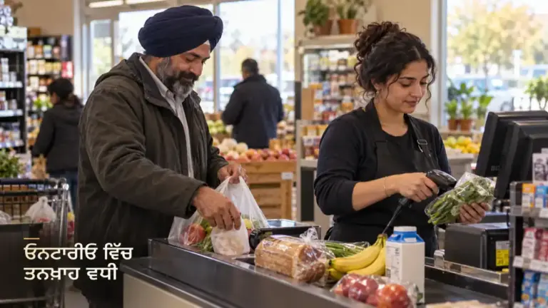 ਕੈਨੇਡਾ ਦੇ ਕਰਿਆਨੇ ਦੇ ਸਟੋਰ ਵਿੱਚ ਕਰਮਚਾਰੀ ਸਮਾਨ ਸਕੈਨ ਕਰਦੀ ਹੋਈ