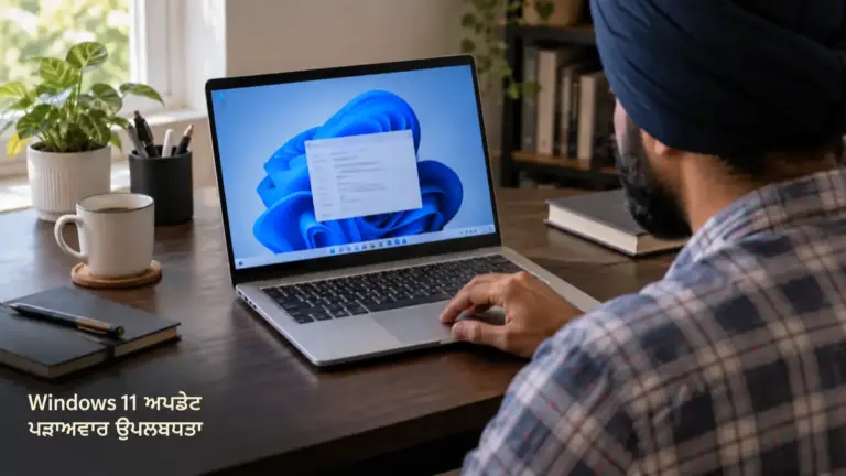 ਲੈਪਟਾਪ ਉੱਤੇ Windows 11 ਦੀ ਸਕ੍ਰੀਨ ਦੇਖਦਾ ਕੰਪਿਊਟਰ ਵਰਤੋਂਕਾਰ